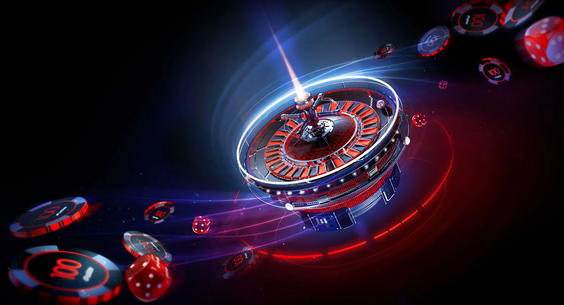 Betfair Space Roulette key visual: a glowing roulette wheel among flying casino chips