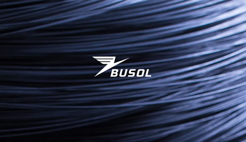 Busol logo on a dark blue steel wire background