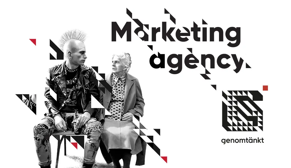 Genomtankt marketing agency branding with a punk and an elderly woman seated together
