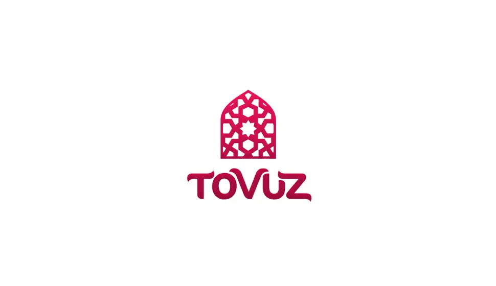 Tovuz logo with a magenta ornamental arched window