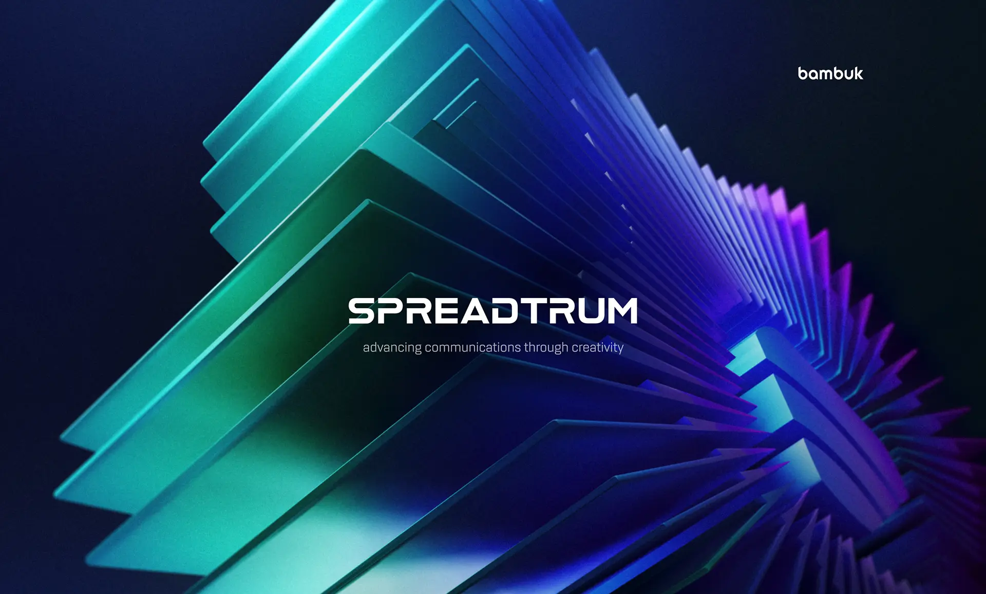 Spreadtrum project cover with the logo over layered teal and violet glass panels