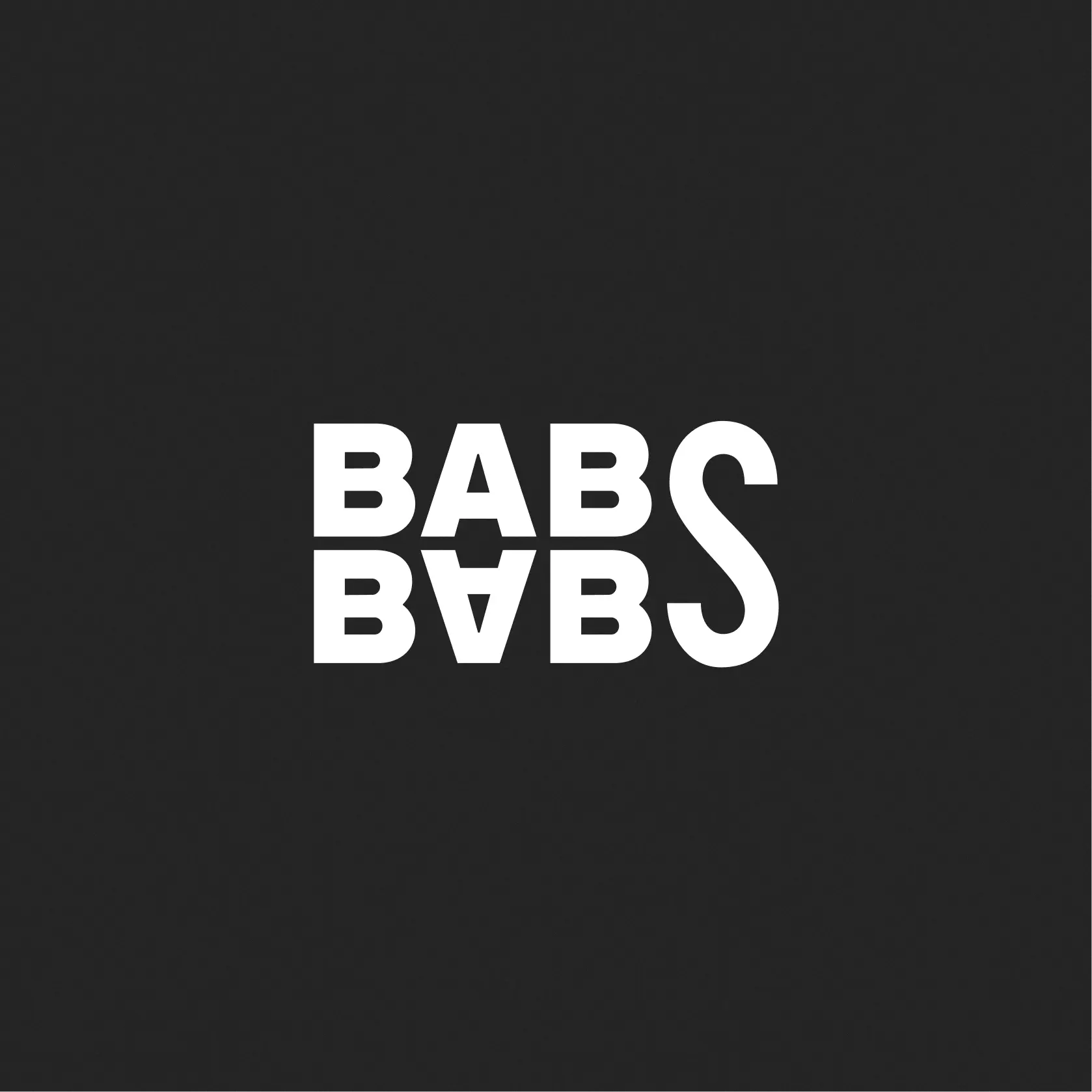 BABS logo with a mirrored wordmark on a dark background
