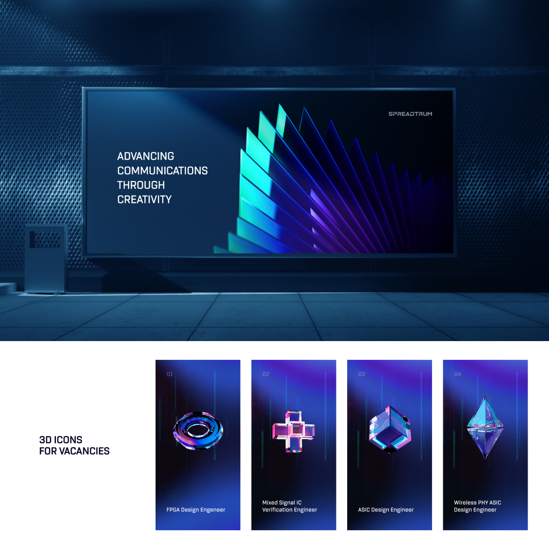 Spreadtrum billboard mockup and 3D icons for engineering vacancies