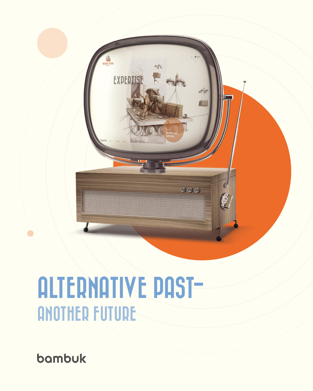 Сайт Ricker Lyman на ретротелевізорі із заголовком «Alternative past – another future»