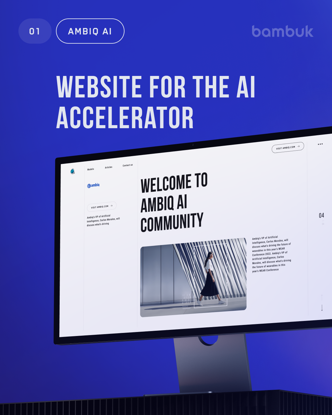 Вітальний екран сайту AI-акселератора Ambiq AI на моніторі