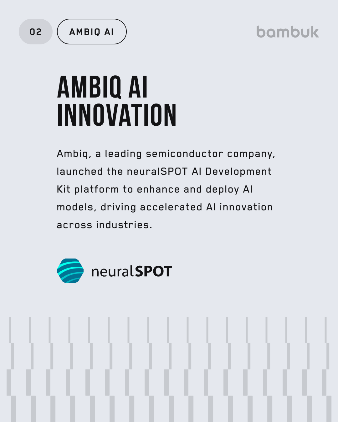 Вступна картка Ambiq AI з описом платформи neuralSPOT AI Development Kit