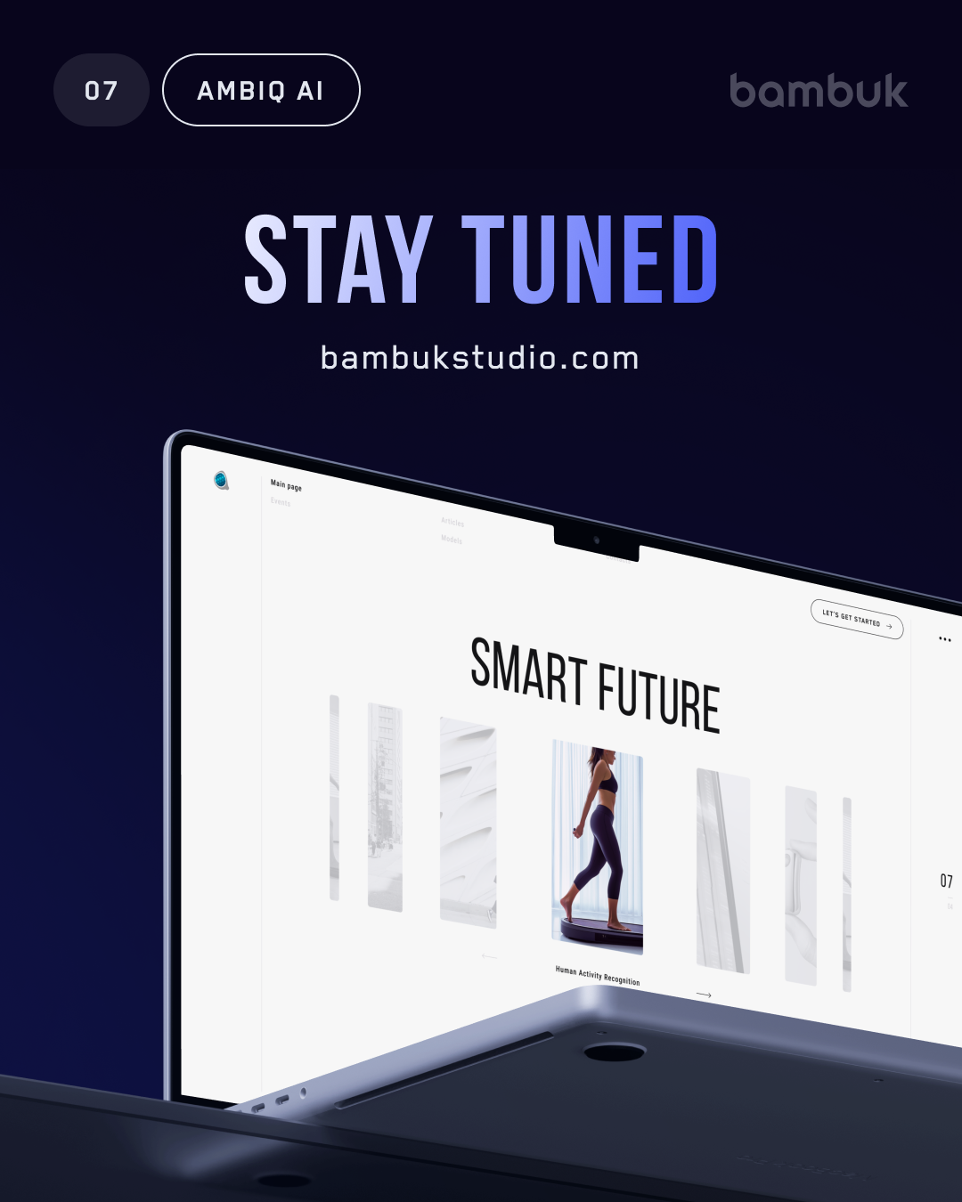 Сайт Ambiq AI на ноутбуці з розділом Smart Future