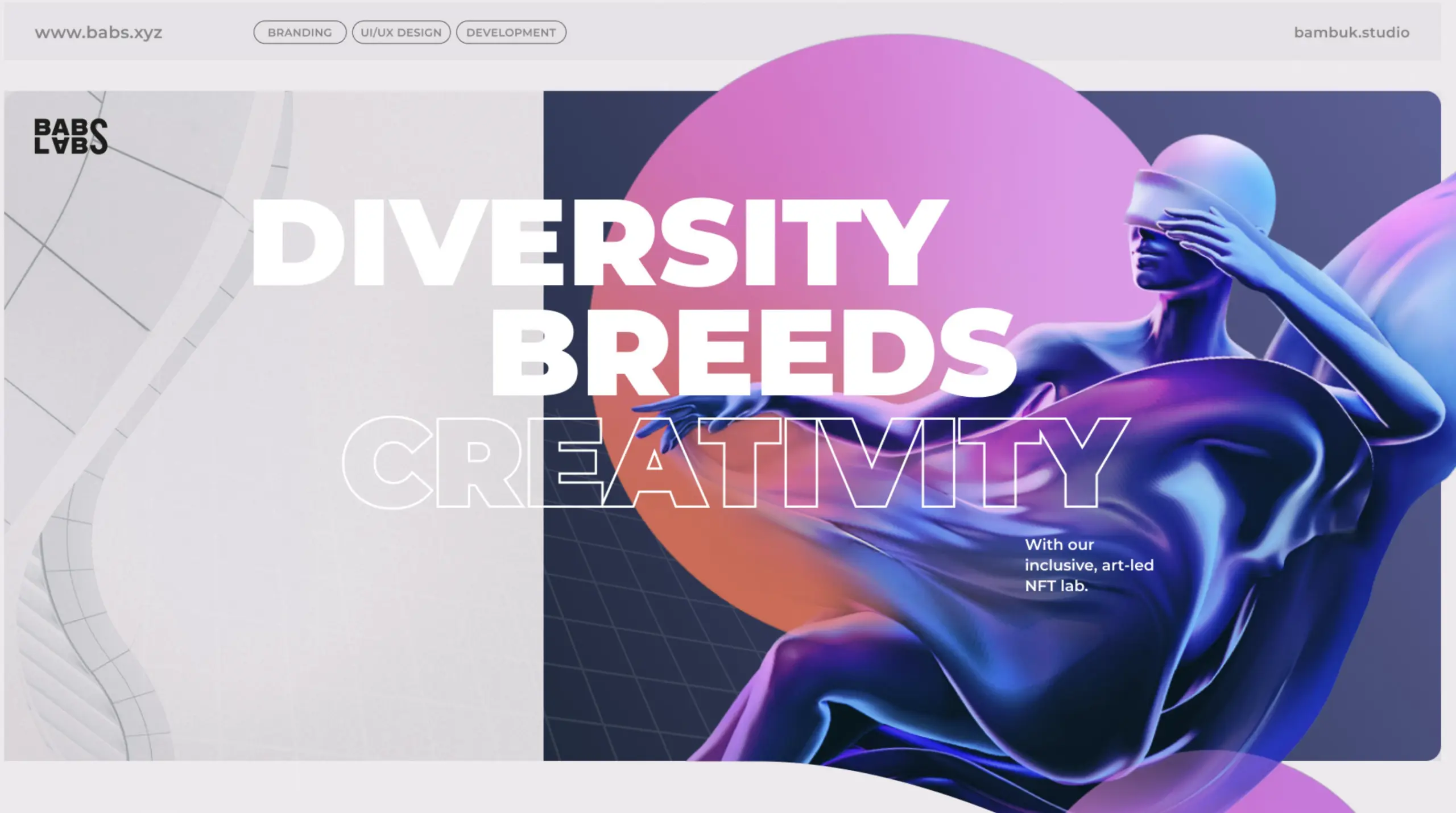BabsLabs corporate website hero with the headline Diversity Breeds Creativity