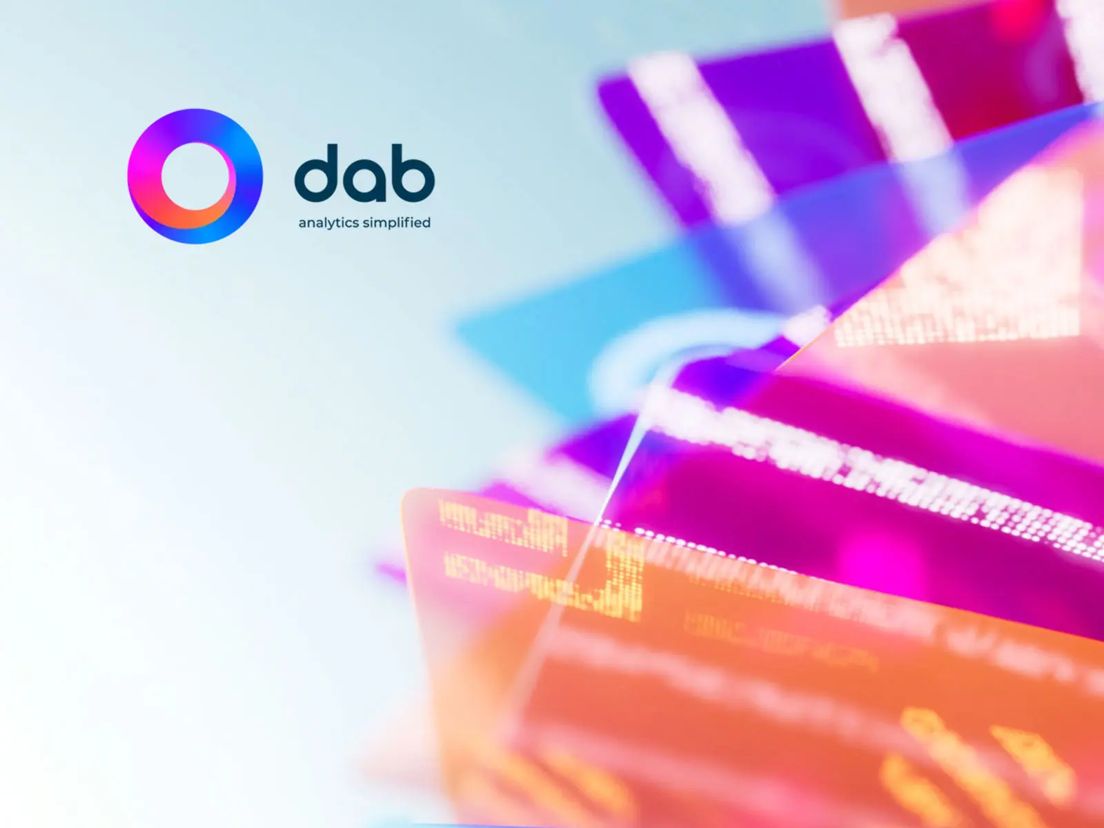 dab analytics logo over colourful translucent glass cards