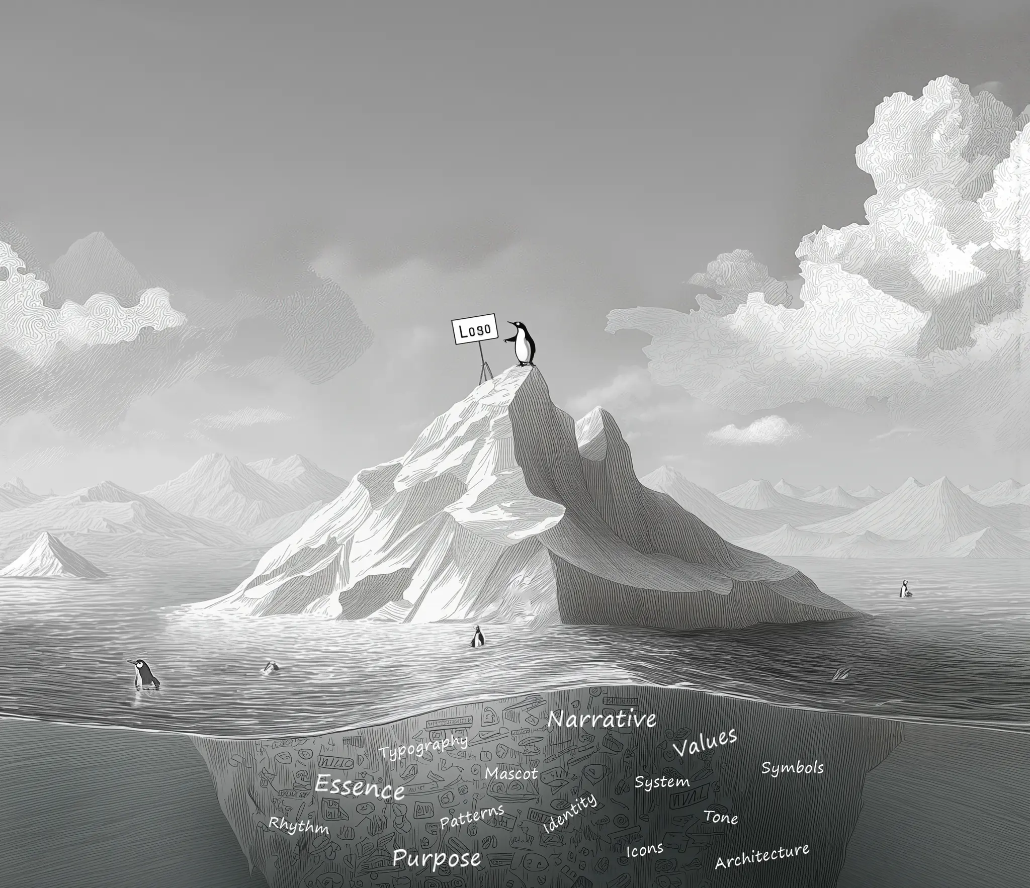 a penguin on the top of identity iceberg