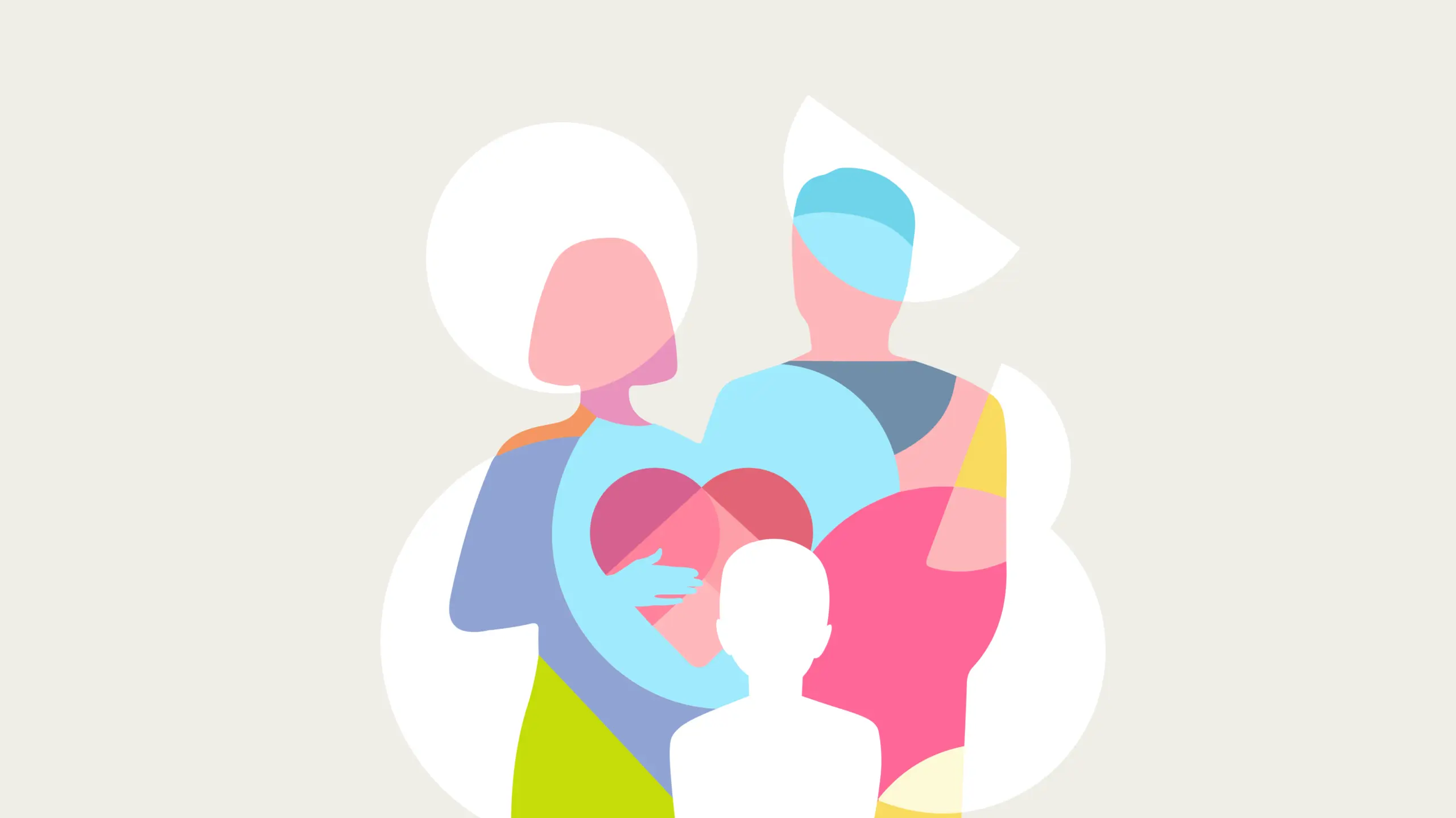 Illustrated family embracing around a heart for the Dzherelo inclusive communities campaign