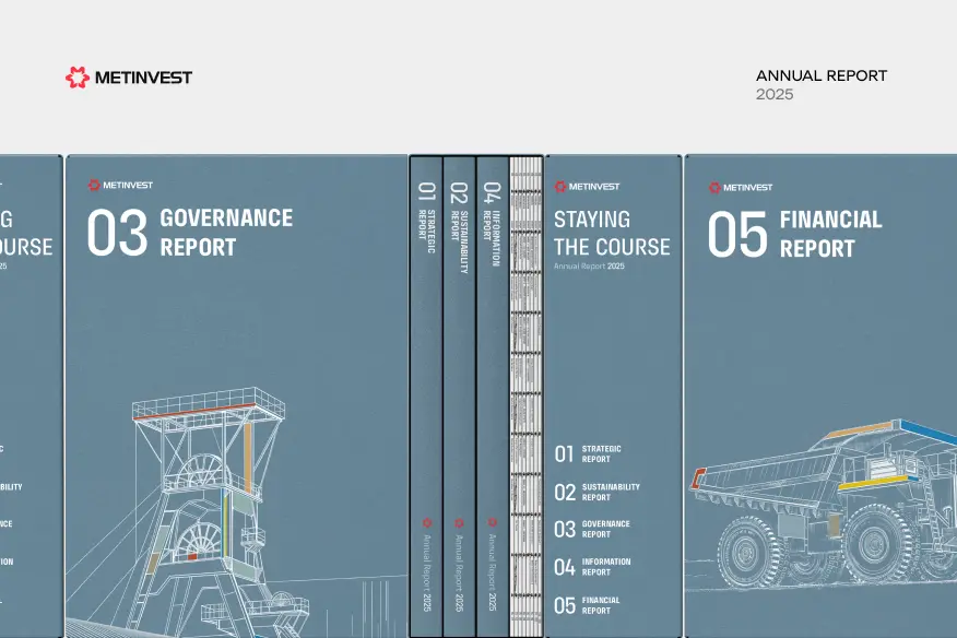 Metinvest 2025 annual report covers, including the governance and financial report volumes